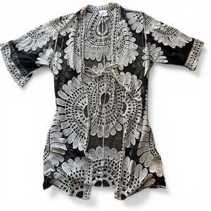 Maternity Black and Cream Embroidered Lace Kimono Cover Up Whimsigoth